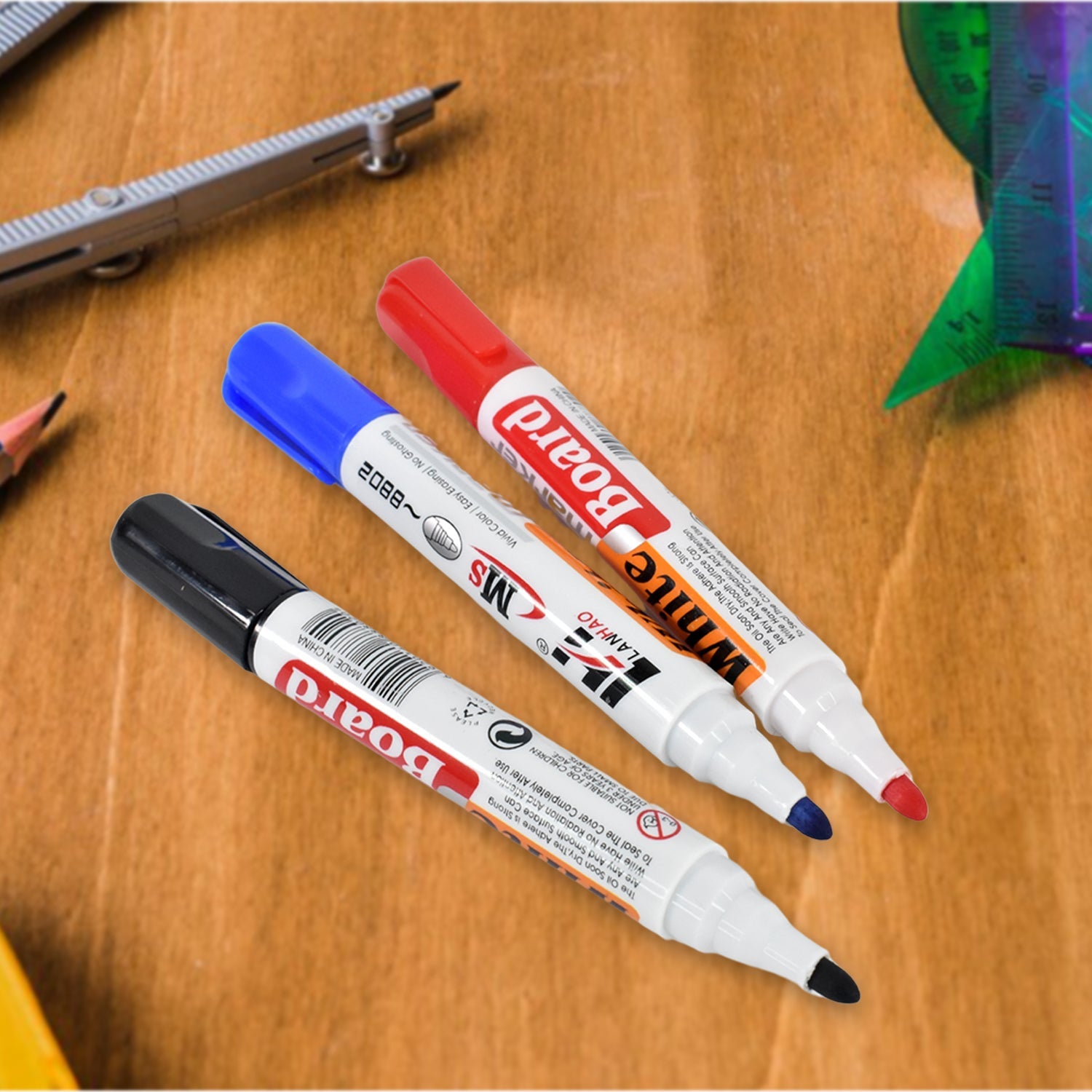 Whiteboard Marker Set (Blue, Black, Red) with Board Duster - Pack of 4 Whiteboard Marker Set (Blue, Black, Red) with Board Duster - Pack of 4
